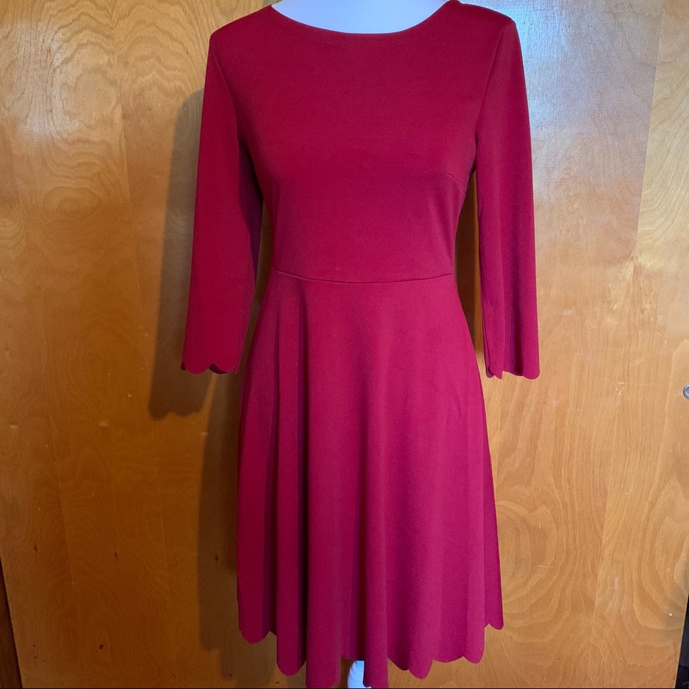 NEW Red Scallop Trim Long Sleeve Dress